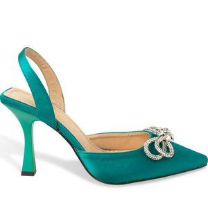 Elegant Teal Slingback Heels with Rhinestone Detail